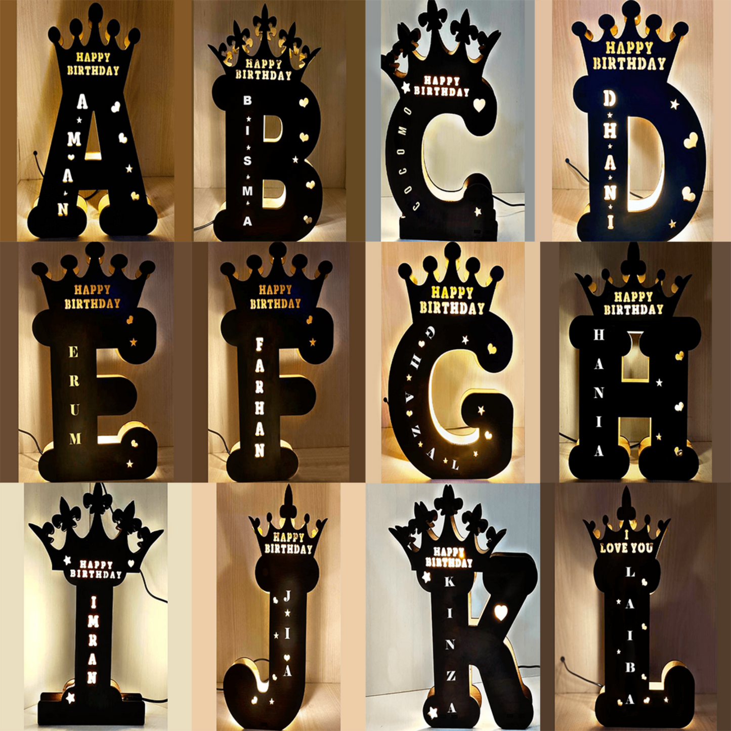 Personalized Custom Wooden Engraved Name Wall Night Light