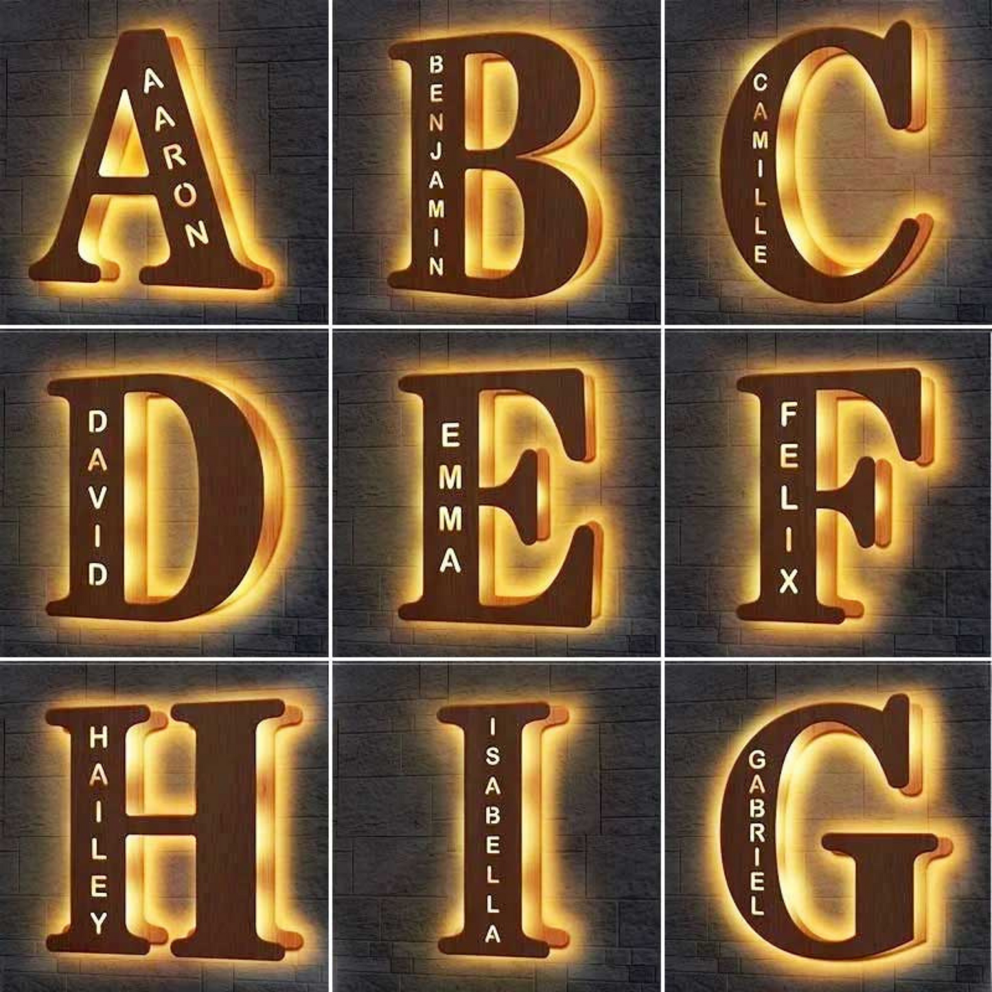 Personalized Custom Wooden Engraved Name Wall Night Light