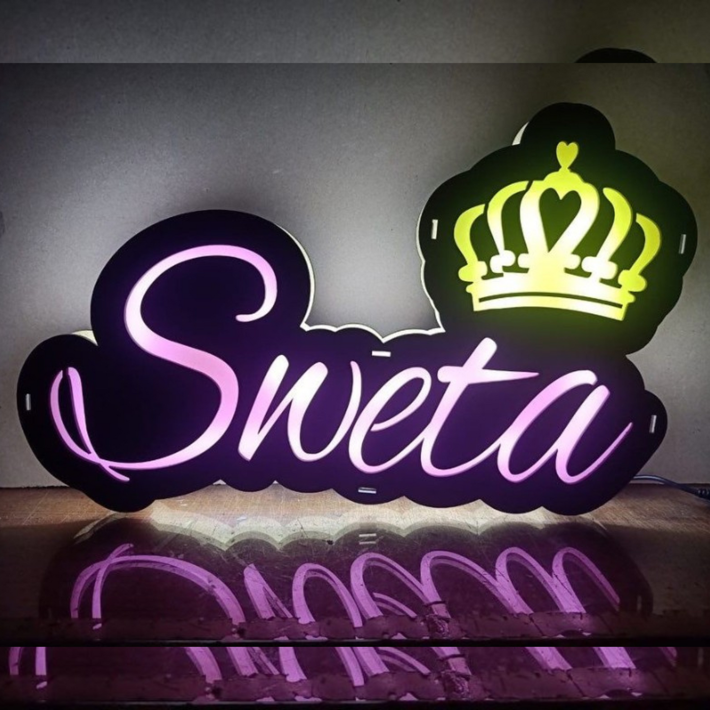Wooden Name Custom Led Standee - With Neon Light Effect