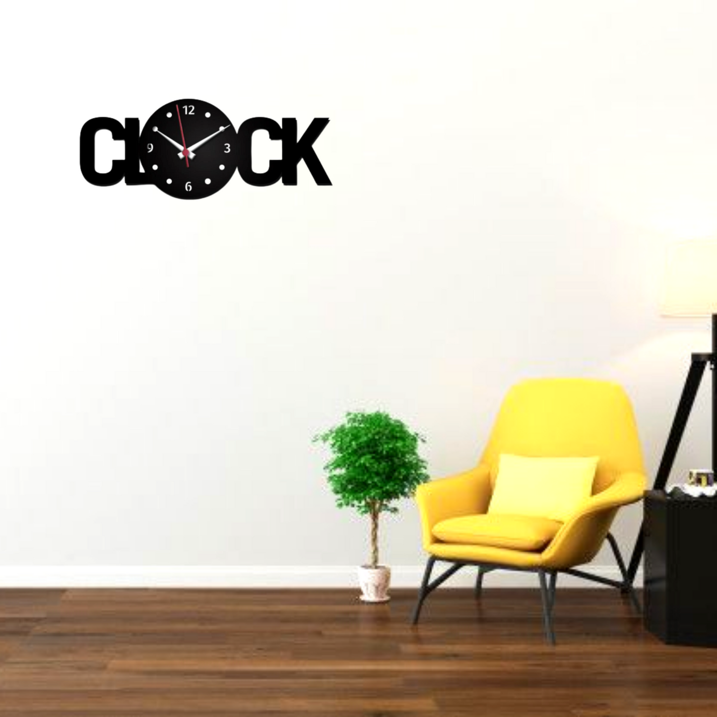 Clock Text Shape Wooden Wall Clock