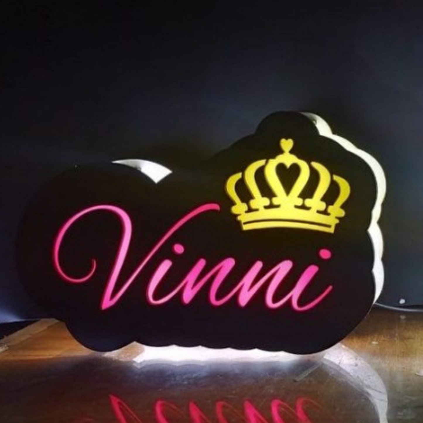 Wooden Name Custom Led Standee - With Neon Light Effect