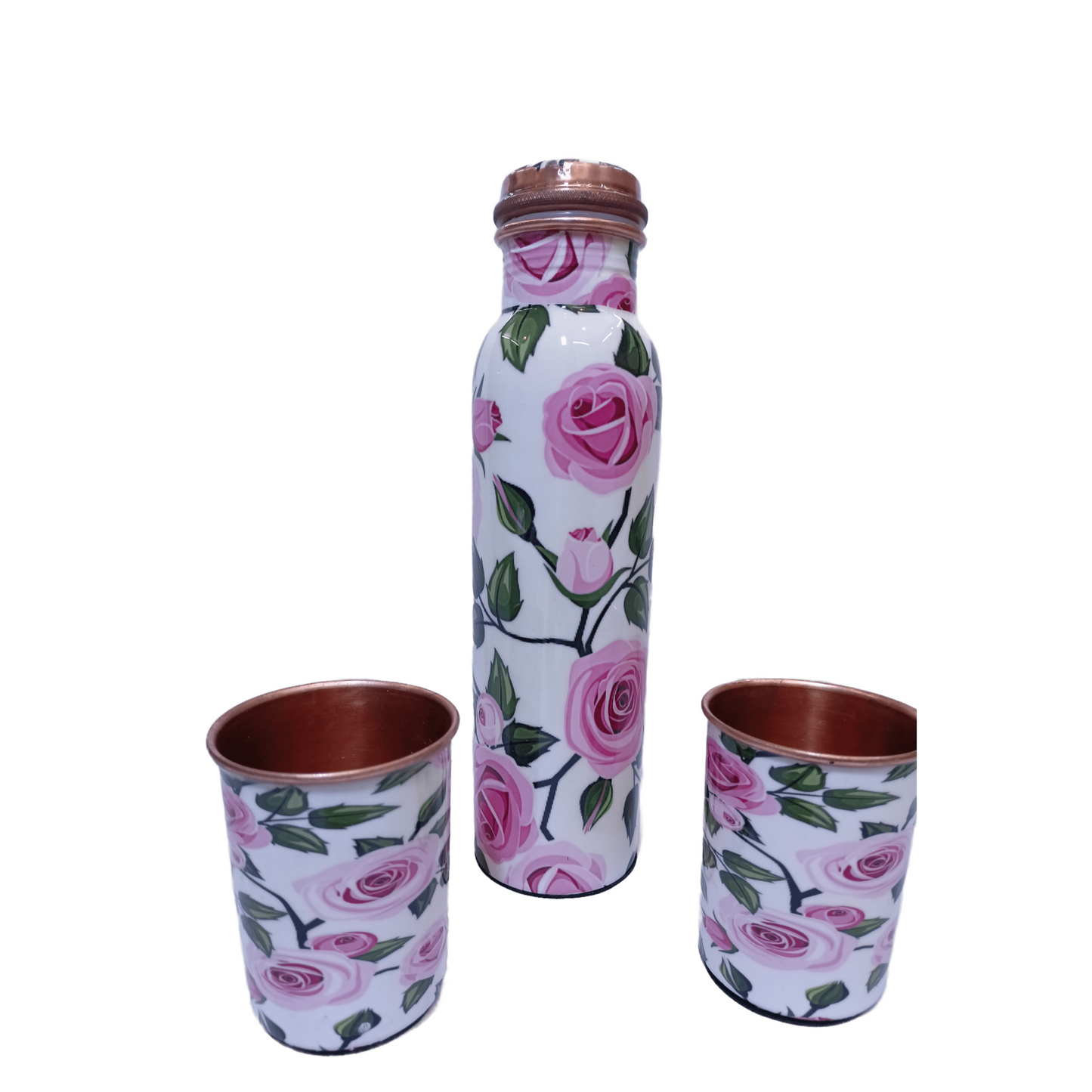 Pure Copper 1000 ml Water Bottle Set Of Two Glasses | Enamel Printed | Luxury Gift Box