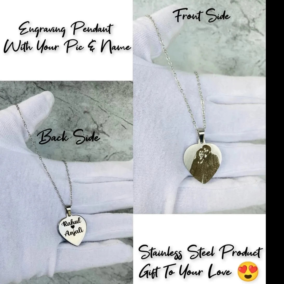 Personalized Engraving Heart Pendant with Name and Photo