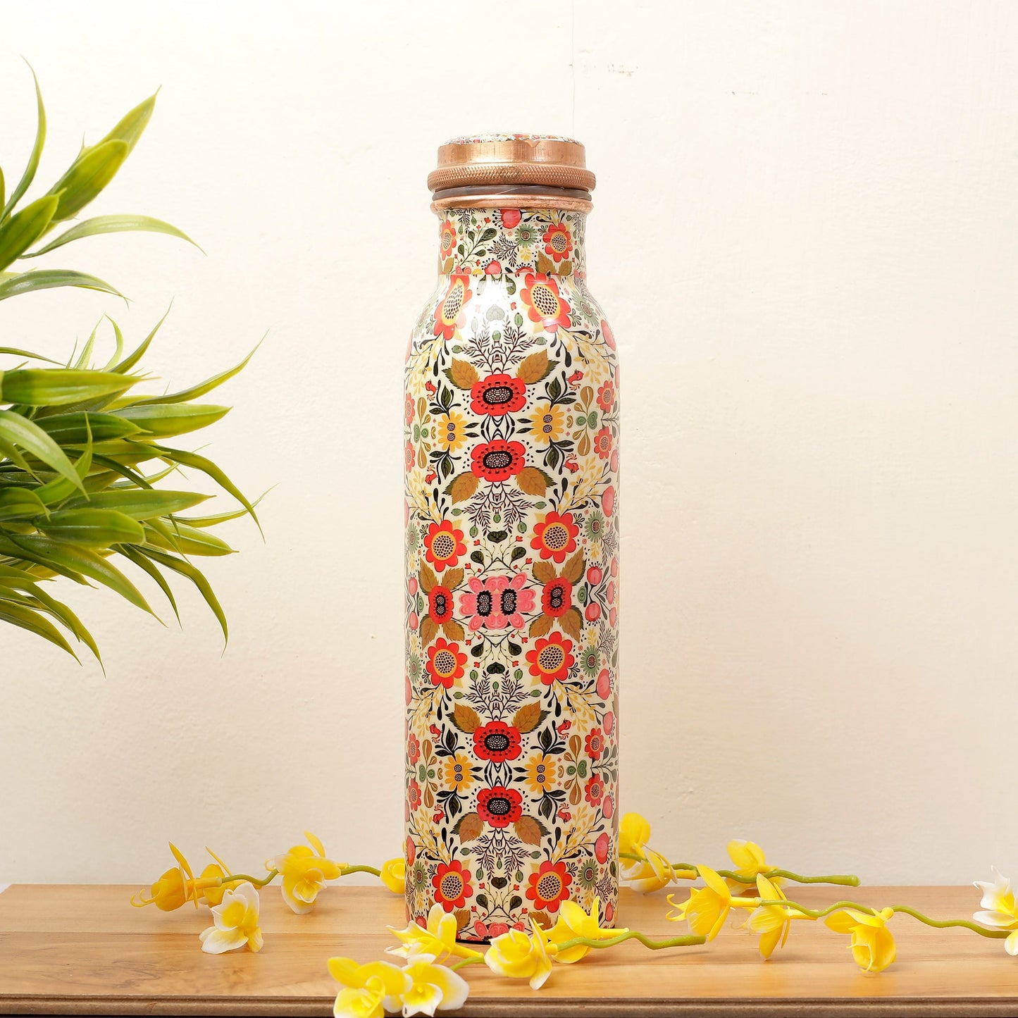 Pure Copper 1000 ml Water Bottle Set Of Two Glasses | Enamel Printed | Luxury Gift Box