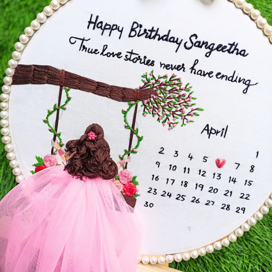 Customizable Birthday Calendar Embroidered Hoop | Perfect Gift