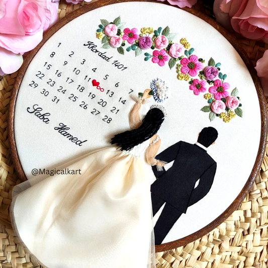 Personalized Wedding Embroidery Hoop for Bride and Groom, Anniversary or Wedding Gift, Customizable Couple Portraits Embroidery