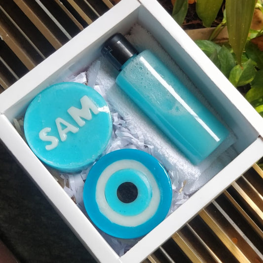 Customized Evil Eye Soap Hamper for Him